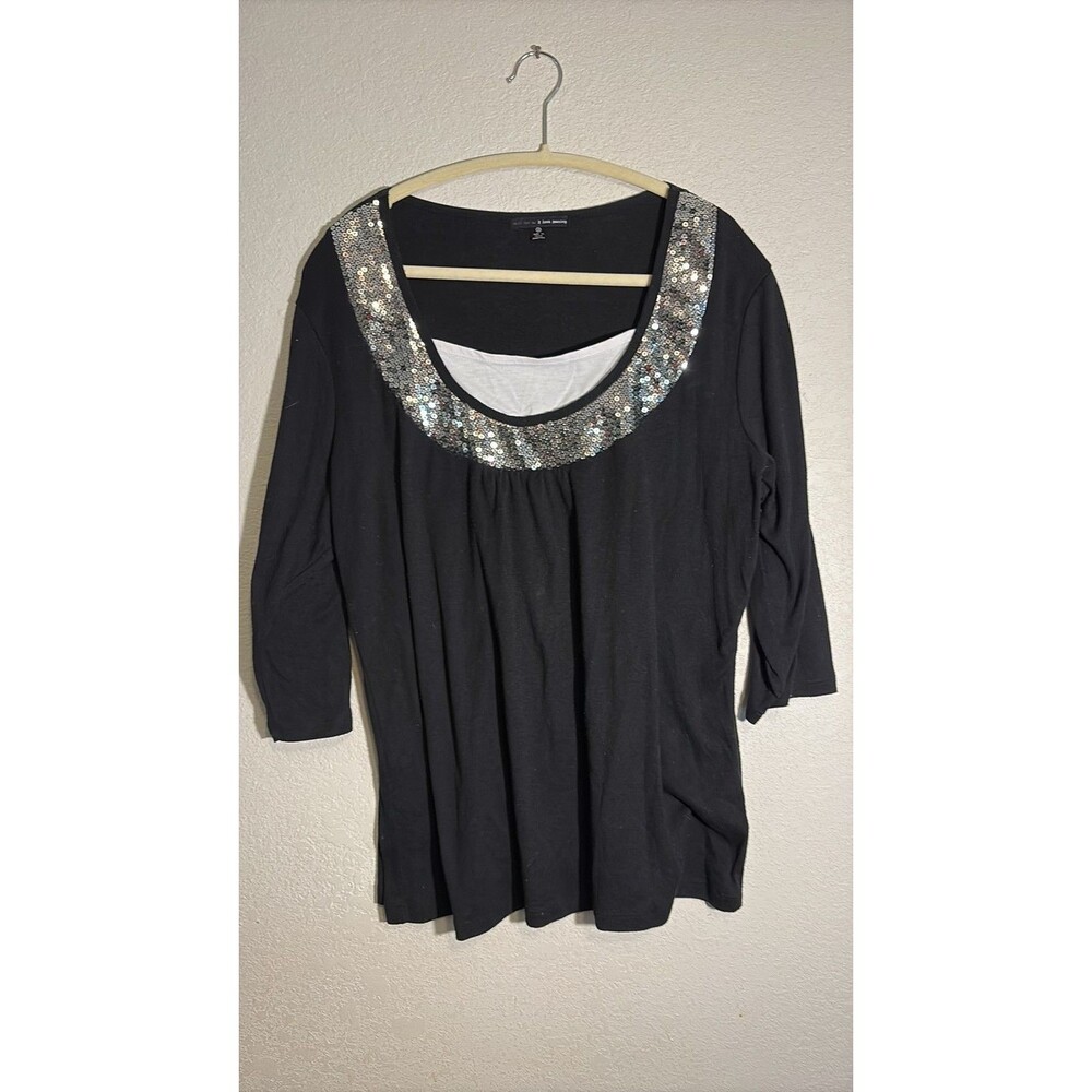 Made For Me 2 Look Amazing Plus Size Black Sequin Scoop Neck Top 3X